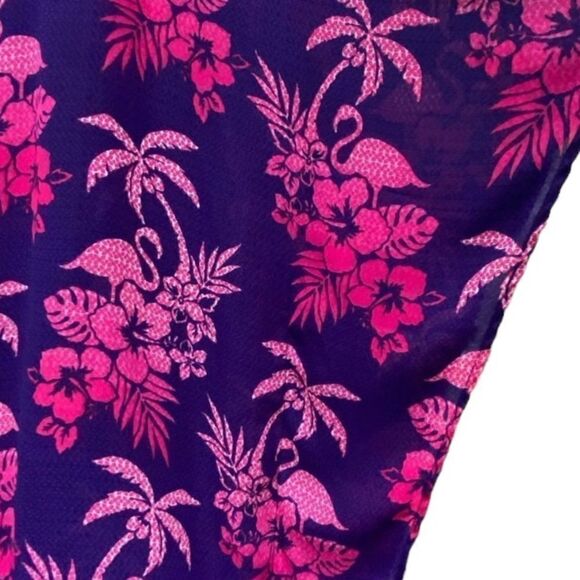 Quacker Factory Wm's Sz 1X Purple Pink Tropical Flamingo Caftan Blouse Cover Up - Picture 2 of 4